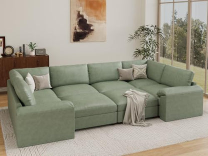 EASE MOOSE Faux leather couch Bed, Modular Sectional Sofa Sleeper, Green