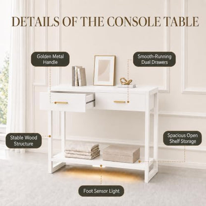 41.3" Modern Entryway Console Table with Foot-Sensor Light, White