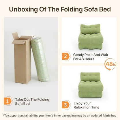 Claiks Boneless Chair Folding Sofa Bed, Sleeper Chair, Green, Single