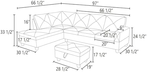 103.5 inch L-Shape Sofa with Storage Ottoman, Flannel Sectional Couch with Left Chaise, Modern 3-Piece Sofa Set, Upholstered Couch Set with Solid Wood Frame for Apartment, Loft, Taupe