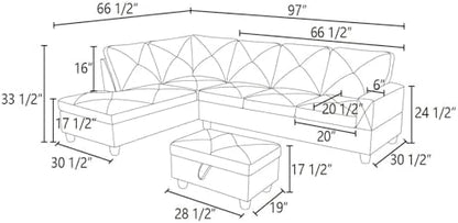 103.5 inch L-Shape Sofa with Storage Ottoman, Flannel Sectional Couch with Left Chaise, Modern 3-Piece Sofa Set, Upholstered Couch Set with Solid Wood Frame for Apartment, Loft, Taupe