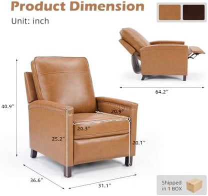CANMOV Genuine Leather Pushback Recliner Chair for Living Room, Brown