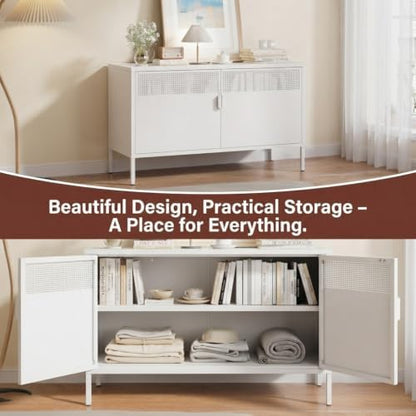 25" White Metal Locker Storage Cabinet 2 Door TV Stand Low Cabinets