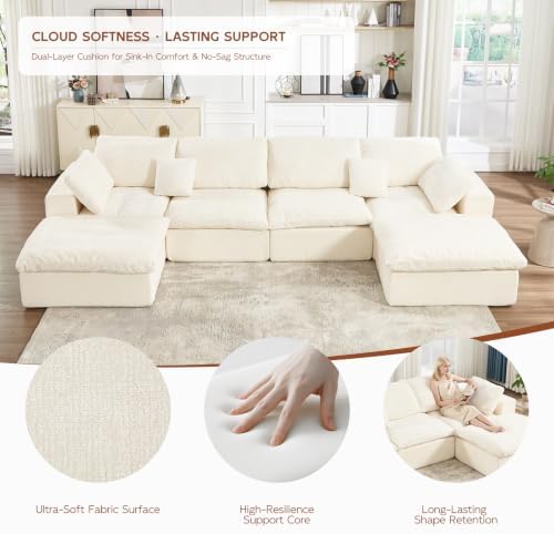 82" Oversized Loveseat Sofa,Deep Seat Boneless Sectional Couch, Modern Cloud Modular Sectional Sofa,Cloud Sectional Couch for Living Room,No Assembly,Chenille Beige
