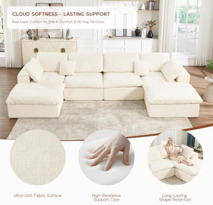 82" Oversized Loveseat Sofa,Deep Seat Boneless Sectional Couch, Modern Cloud Modular Sectional Sofa,Cloud Sectional Couch for Living Room,No Assembly,Chenille Beige