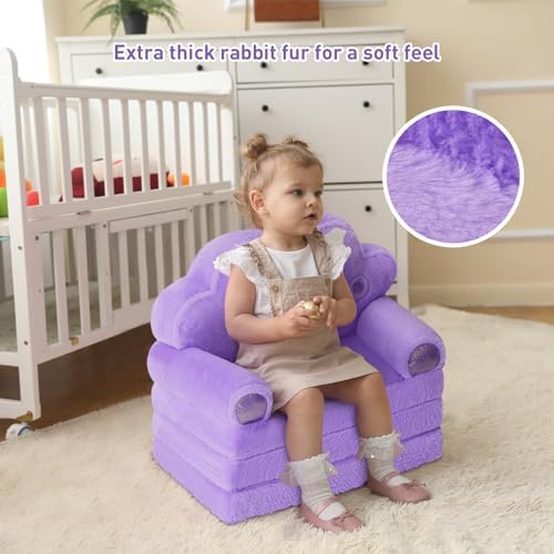 MOONBEEKI Toddler Sofa Chair Comfy, Foldable Princess Couch for Kids Girl
