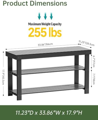 SMIBUY Bamboo Shoe Rack Bench, 3-Tier Shoe Organizer Storage Shelf for Entryway Hallway Bathroom Living Room (Black)