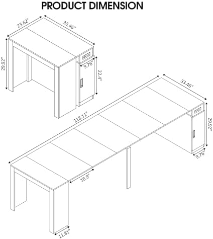 24''- 118'' Extendable Dining Room Table, Expandable Dining Table, Modern Large Table, for 2-12 Person(with Cabinet & Outlet), White Marble
