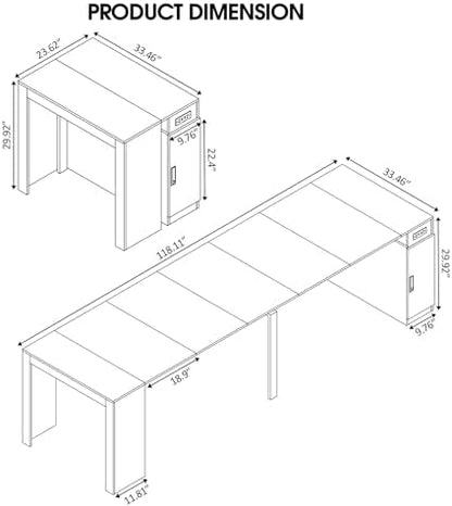 24''- 118'' Extendable Dining Room Table, Expandable Dining Table, Modern Large Table, for 2-12 Person(with Cabinet & Outlet), White Marble
