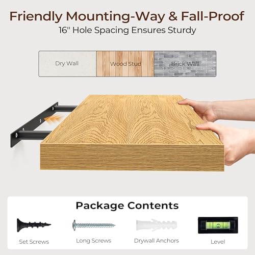 30 Inch Floating Shelves for Wall, Fireplace Mantel Shelf with Invisible Heavy Duty Bracket, 9.3 Inch Deep Storage Shelf for Living Room, Kitchen, Farmhouse, Oak