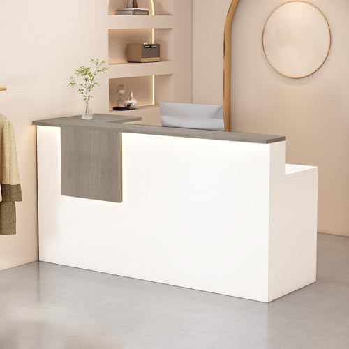 Reception Desk with Counter Modern, 35.4-118.1'', Solid Wood Ecological Board, Large Storage Space,Lockable Storage Drawers, for Salons, Offices, Lobbies, Retail Stores and Home Offices