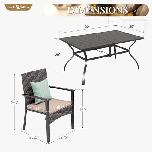 Sophia & William 7-Piece Patio Dining Set, Metal Table, PE Wicker Chairs