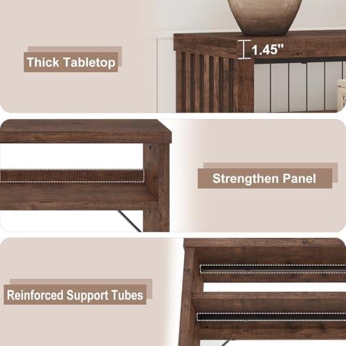 BON AUGURE 47 Inch Narrow Entryway Table, Fluted Console Table, Rustic Oak