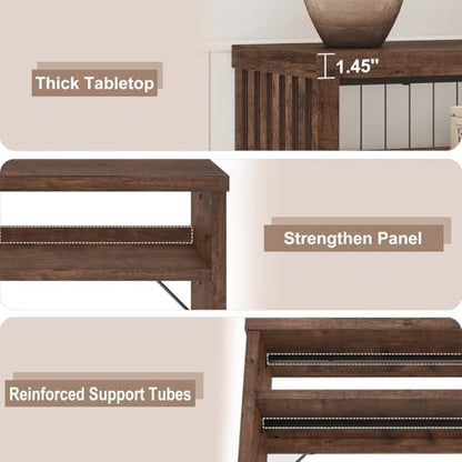 BON AUGURE 47 Inch Narrow Entryway Table, Fluted Console Table, Rustic Oak