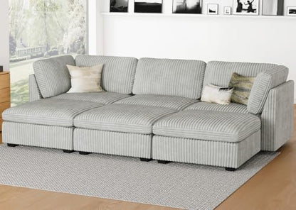 Belffin Modular Sectional Sofa with Sleeper Sofa, Oversized Cloud Couch with Extra Deep Seat, Upholstered 6 Seat Sectional Couches for Living Room, Plush Corduroy Light Grey