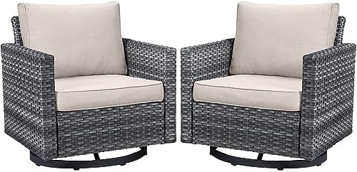 Belord Wicker Chairs Outdoor Bistro Set Oversize Patio Swivel Rocker, Rattan Outdoor Seating Set of 2 Swivel Glider Chairs Wicker Furniture for Porch Deck Backyard with Water-Resistant