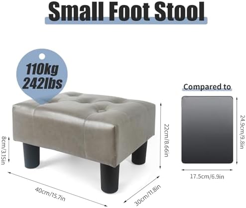 BRIAN & DANY Small Foot Stool, Leather Foot Stools with Legs, Stable Small Footstool for Living Room, Charcoal Gray