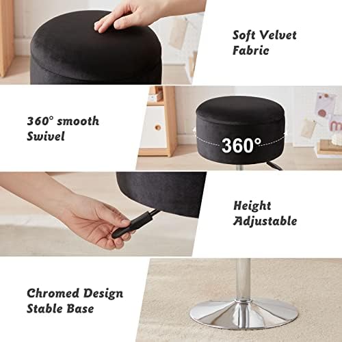 Adjustable Vanity Stool with Storage Swivel Vanity Chair Makeup Stool Black
