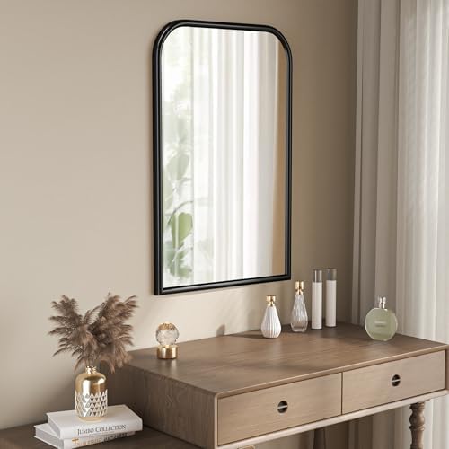 Arch Wall Mirror for Wall Mounted, Tempered Glass, Wood Grain Finish Frame Wall Mirror Decorative for Bedroom Living Room Vanity Mirror (Black, 36" L x 24" W)