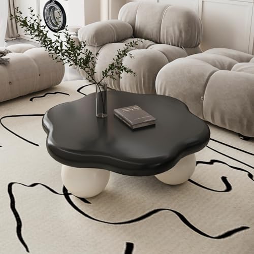 35" Contrast Color Cloud Shaped Coffee Table, Petal-Shaped Modern Minimalist Coffee Table with Spherical Legs, Kid & Pet Friendly Living Room Table for Small Apartment