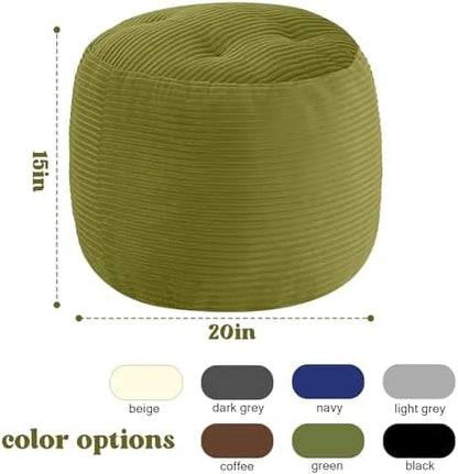 MeMoreCool Round Pouf Ottoman 20x15 Inch, Corduroy Floor Footstool, Green