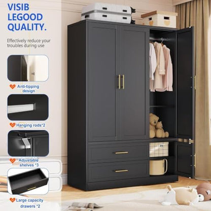 GAIOUS Metal Armoire Wardrobe Cabinet, Freestanding Clothes Storage Cabinet