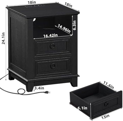 Joaxswe 18" Farmhouse Nightstand with Charging Station & 2 Drawers