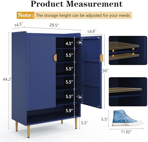 Modern Shoe Cabinet for Entryway, 24 Pairs Shoe Storage Cabinet, Blue