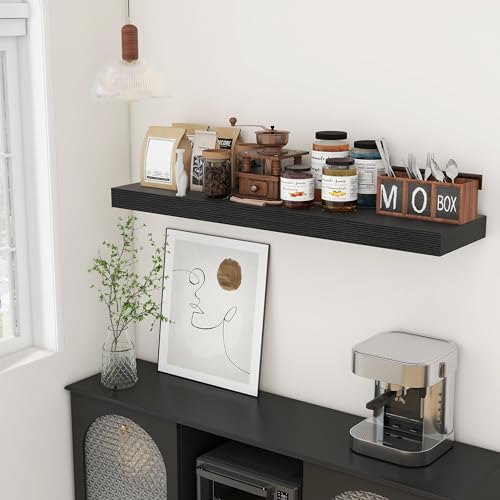 FLYJOE 48 Inch Floating Shelf, 12'' Deep Black Shelves for Wall Set of 1