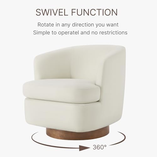 Swivel Accent Chair, Barrel Armchair with Upholstered Performance Fabric and Wood Base for Bedroom Waiting Living Room, 1 PC, Linen