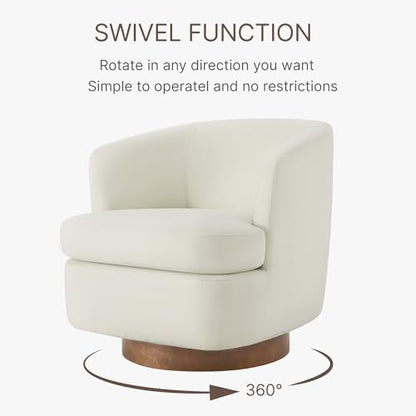 Swivel Accent Chair, Barrel Armchair with Upholstered Performance Fabric and Wood Base for Bedroom Waiting Living Room, 1 PC, Linen