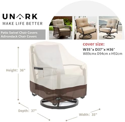 Outdoor Swivel Chair Covers Waterproof 2 Pack, Outdoor Chair Covers Patio Furniture Cover for Deck Patio Swivel Chair Heavy Duty, 35 W x 37 D x 36 H inches Beige and Brown