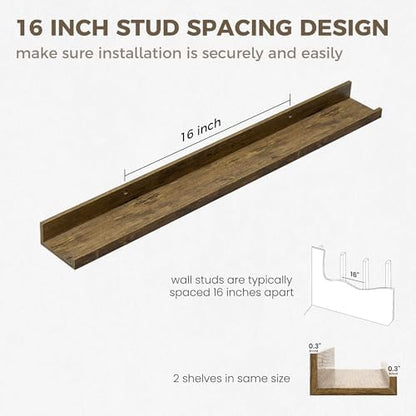 30 Inch Floating Shelves, Brown Picture Ledge Shelf Set of 2