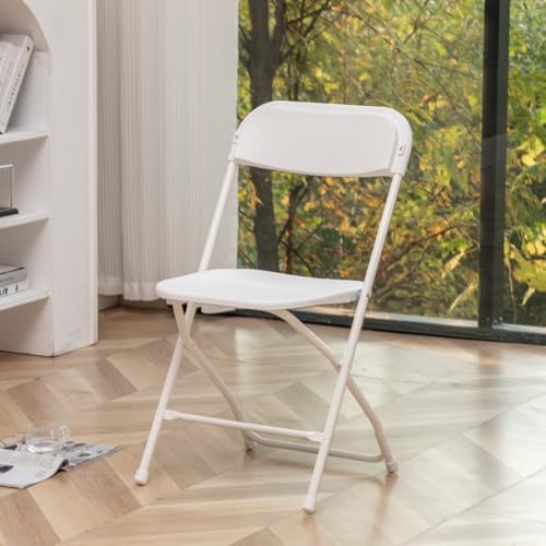 Set of 5 Pack, White Plastic Folding Chair Steel Frame Commercial High Capacity Event Chair Lightweight Set for Office Wedding Party Picnic Kitchen Dining Church School