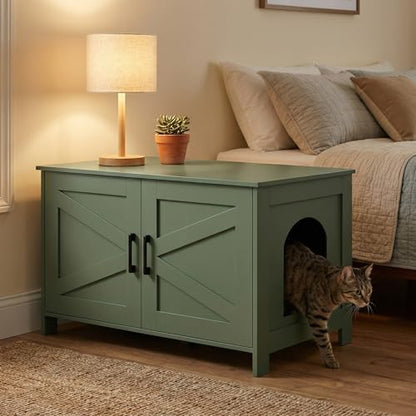 31.5" L Cat Litter Box Enclosure with Barn Door, Green