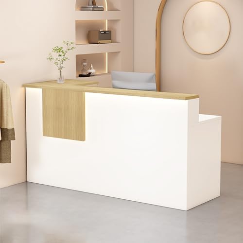 Reception Desk with Counter Modern, 35.4-118.1'', Solid Wood Ecological Board, Large Storage Space,Lockable Storage Drawers, for Salons, Offices, Lobbies, Retail Stores and Home Offices