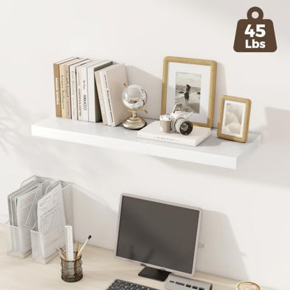 Deep Floating Shelves, 36" W x 12" D Wood Floating Shelves for Wall, 3 Pack Extra Deeper & Thicker Wall Mounted Storage Shelf for Living Room Laundry Room Kitchen Home Office, White