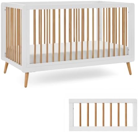 Tatum 3-in-1 Convertible Crib with Guardrail- White and Natural