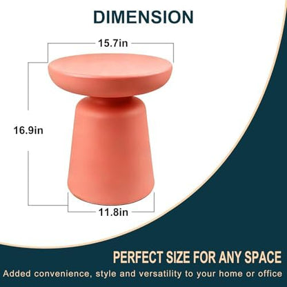 Modern Mushroom Round Side Table, 16" Dusty Pink PE Accent End Table, Waterproof Pedestal Small Coffee Table for Living Room Bedroom, No Assembly Indoor/Outdoor Nightstand