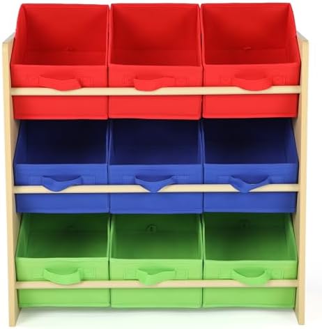 Humble Crew Kids Toy Organizer with 9 Fabric Bins, 3 Tier Storage Shelf