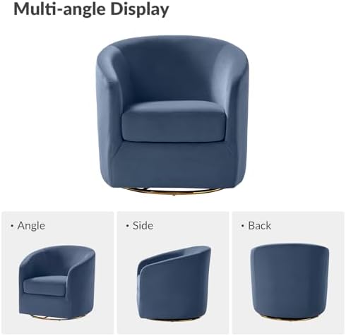 HULALA HOME Swivel Accent Chair with Gold Metal Base, Set of 2 Contemporary Velvet Curved Swivel Barrel Chair, Upholstered Club Armchair, Leisure Single Sofa for Living Room, Bedroom(Slate-Blue)