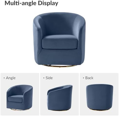 HULALA HOME Swivel Accent Chair with Gold Metal Base, Set of 2 Contemporary Velvet Curved Swivel Barrel Chair, Upholstered Club Armchair, Leisure Single Sofa for Living Room, Bedroom(Slate-Blue)
