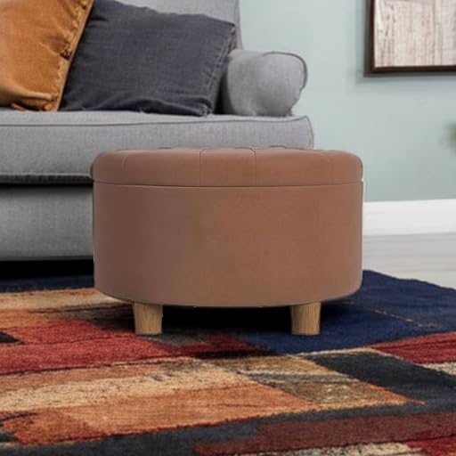 HomePop 28" Button Tufted Velvet Round Storage Ottoman - Spice Orange Velvet