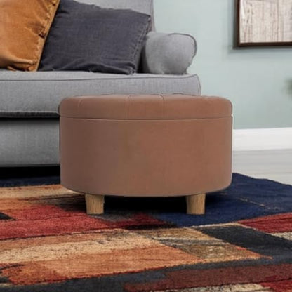 HomePop 28" Button Tufted Velvet Round Storage Ottoman - Spice Orange Velvet