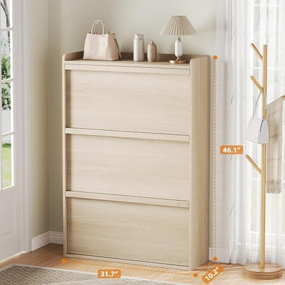 Space-Saving Narrow Shoe Cabinet – Wooden Freestanding Organizer