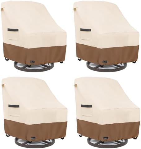 Swivel Patio Chair Cover 4 Pack,600D Waterproof Heavy Duty Outdoor Chair Cover(35 W x 37 D x 36 H inches),Patio Furniture Covers,Outdoor Furniture Covers Waterproof,Beige&brown