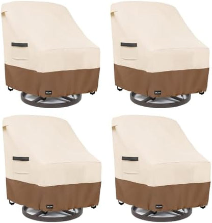 Swivel Patio Chair Cover 4 Pack,600D Waterproof Heavy Duty Outdoor Chair Cover(35 W x 37 D x 36 H inches),Patio Furniture Covers,Outdoor Furniture Covers Waterproof,Beige&brown