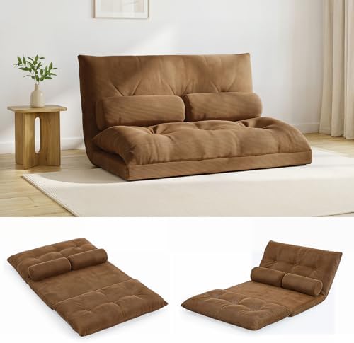 GIANTEX Adjustable Floor Sofa Couch with 2 Pillows, Multi-Functional 6-Position Foldable Lazy Sofa Sleeper Bed, Multi-Functional Suede Floor Seating Sofa for Reading Gaming (Coffee)