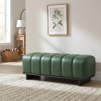 Merax 49" Indoor Dining Bench, Green PU Leather Upholstered Bench with Rubberwood & Plywood Frame, 250 lbs Capacity for Dining Room & Living Area