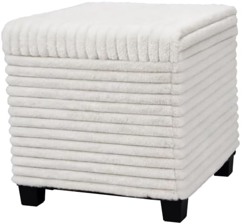 ABHENG Steel Frame Square Ottoman with Storage Vanity Stool White UASND644W